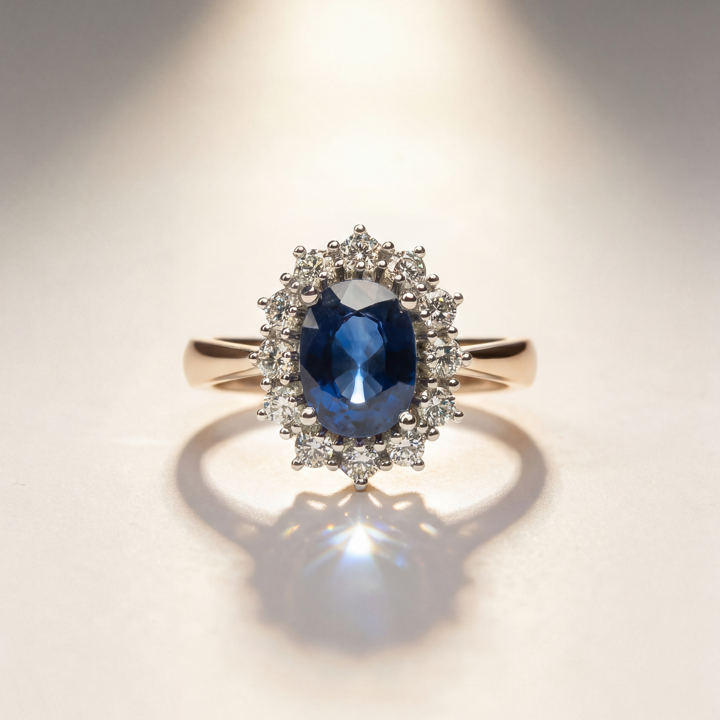 Anello con Zaffiro Naturale 1,60 ct e Diamanti F-VS in Oro Bianco 18 kt
