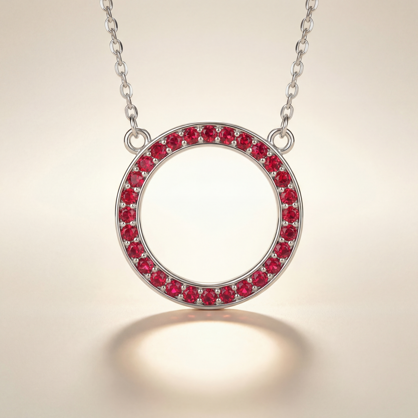 Collana Cerchio con Rubini Naturali 0,30 ct in Oro Bianco 18 kt