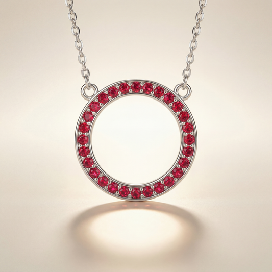 Collana Cerchio con Rubini Naturali 0,30 ct in Oro Bianco 18 kt